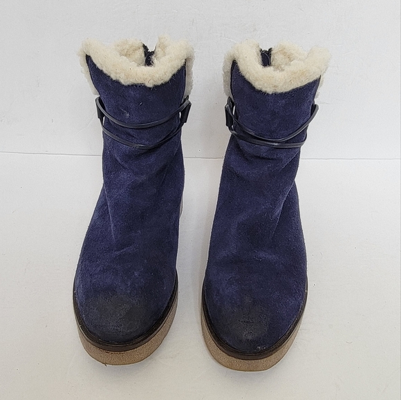 Sundance Blue Willette Shearling-lined Leather Suede Boots Size 39 - Picture 1 of 10